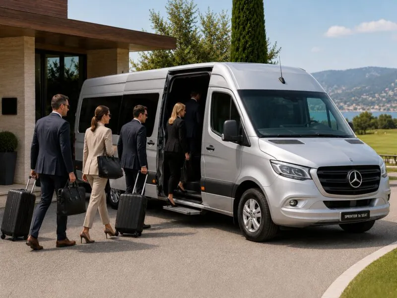 4 to 16 seat executive airport transfer in a Mercedes Sprinter
